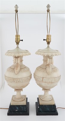 Lot 197 - Pair of Alabaster Urn-Form Lamps Each on a...