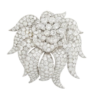 Lot 473 - Platinum and Diamond Flower Clip-Brooch