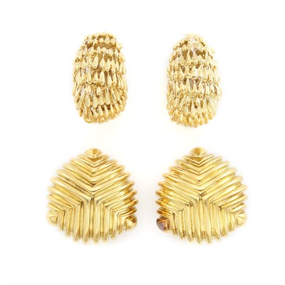 Lot 1116 - Pair of Gold Earclips, Tiffany & Co., and Pair of Gold Earclips