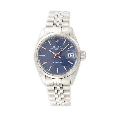 Lot 1752 - Rolex, Lady's Stainless Steel 'Oyster Perpetual Date' Wristwatch, Retailed by Tiffany & Co., Ref. 6519/6516