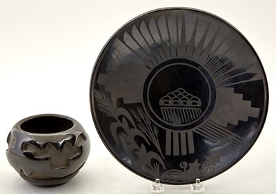 Lot 415 - San Ildefonso Blackware Ceramic Plate Blue...