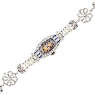 Lot 157 - Platinum, Diamond and Seed Pearl Wristwatch