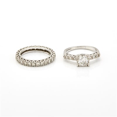 Lot 1289 - Platinum and Diamond Ring and Band Ring