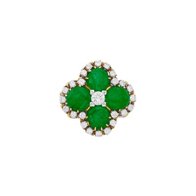 Lot 189 - Gold, Cabochon Emerald and Diamond Ring