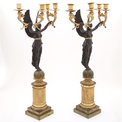 Lot 527 - Pair of Empire Patinated and Gilt-Bronze...