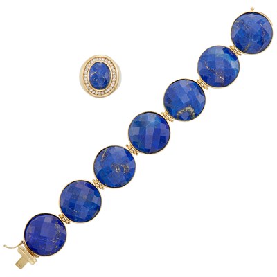 Lot 294 - Gold and Lapis Bracelet and Ring