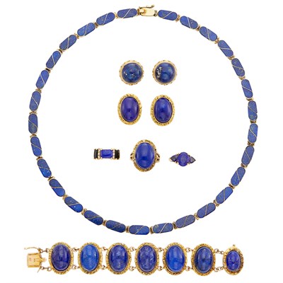 Lot 173 - Group of Gold, Low Karat Gold, Lapis, Black Onyx and Diamond Jewelry