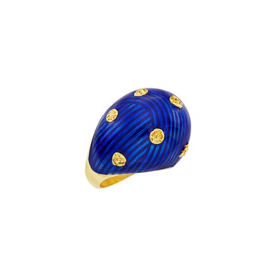 Lot 231 - Gold and Blue Enamel Dome Ring