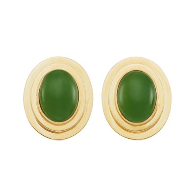 Lot 307 - Pair of Gold and Nephrite Earclips, Tambetti