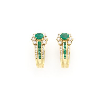 Lot 1918 - Pair of Gold, Emerald and Diamond Earclips