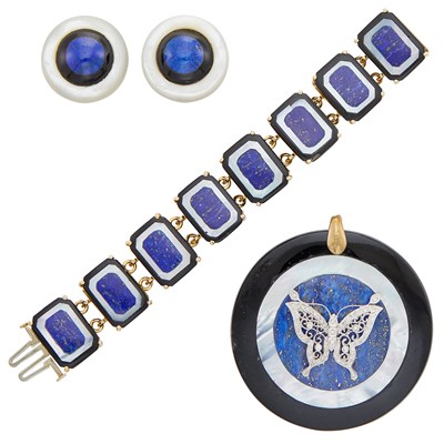 Lot 289 - Group of Lapis, Mother-of-Pearl, Black Onyx and Diamond Jewelry