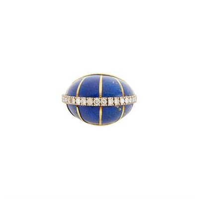 Lot 217 - Gold, Lapis and Diamond Dome Ring
