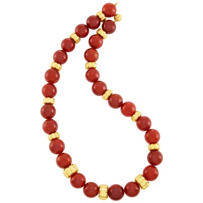 Lot 350 - Carnelian and Gold Bead Necklace