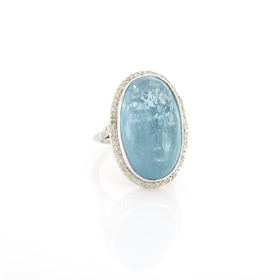 Lot 1227 - Silver, Aquamarine and Diamond Ring
