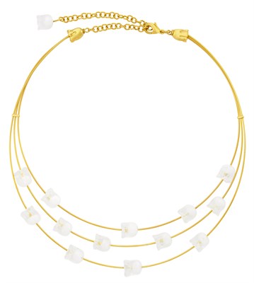 Lot 1513 - Triple Strand Gold-Plated and Frosted Rock Crystal Tulip Collar Necklace, Lalique
