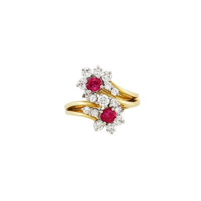 Lot 126 - Two-Color Gold, Ruby and Diamond Cluster Ring