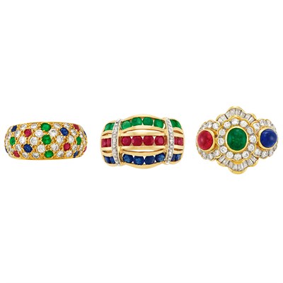 Lot 180 - Three Gold, Gem-Set and Diamond Rings