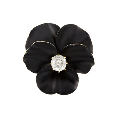 Lot 49 - Antique Gold, Diamond and Black Enamel Pansy Brooch