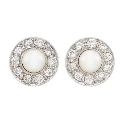 Lot 207 - Pair of Platinum, Cultured Pearl and Diamond Earrings