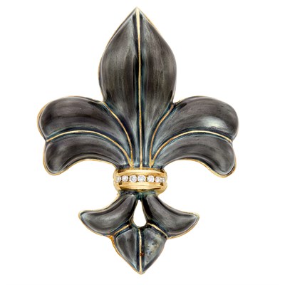 Lot 85 - Gold, Gray Enamel and Diamond Fleur-de-Lys Brooch
