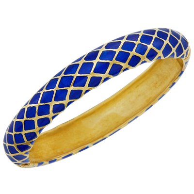 Lot 210 - Gold and Blue Enamel Bangle Bracelet