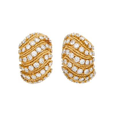 Lot 351 - Pair of Gold and Diamond Bombé Earclips, Van Cleef & Arpels, France