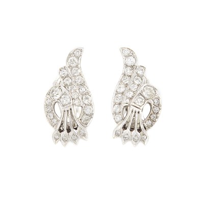 Lot 1244 - Pair of White Gold and Diamond Earclips