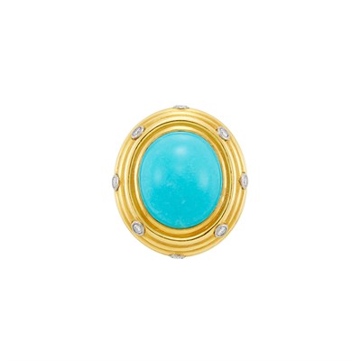 Lot 373 - Gold, Turquoise and Diamond Ring