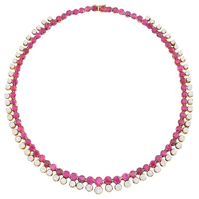 Lot 214 - Gold, Ruby and Diamond Necklace