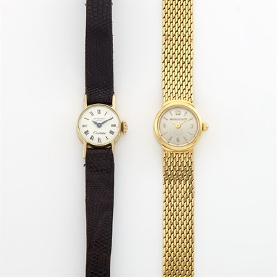Lot 1791 - Gold Wristwatch, Jaeger LeCoultre, and Gold Wristwatch, Universal, Retailed by Cartier