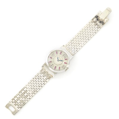 Lot 1250 - White Gold, Ruby and Diamond Wristwatch, Tiffany & Co.