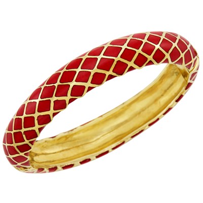 Lot 361 - Gold and Red Enamel Bangle Bracelet