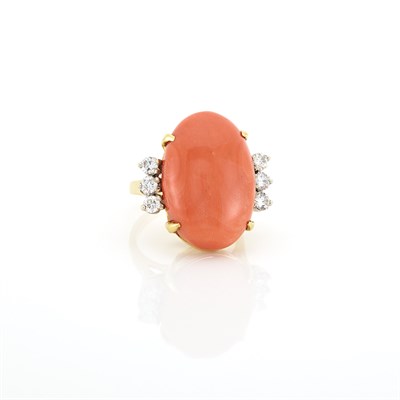 Lot 1096 - Gold, Coral and Diamond Ring