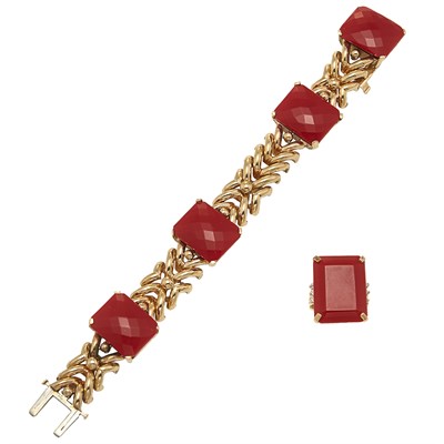 Lot 226 - Gold and Red Stone Bracelet and Ring