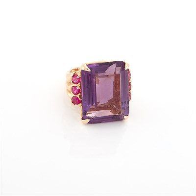 Lot 1832 - Rose Gold, Amethyst and Synthetic Ruby Ring