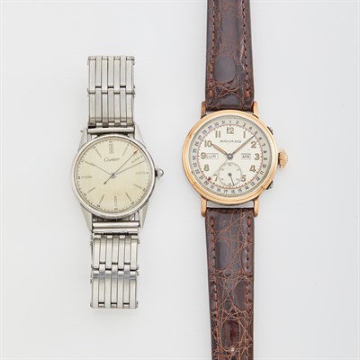 Lot 1367 - Gentleman's Metal and Rose Gold Wristwatch, Movado, and Metal Wristwatch, Cartier