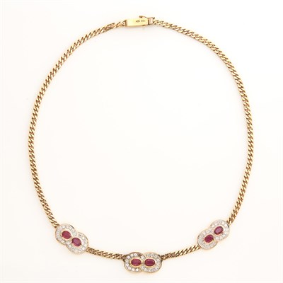 Lot 1871 - Gold, Ruby and Diamond Chain Necklace
