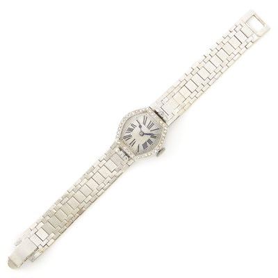 Lot 1231 - Platinum, White Gold and Diamond Wristwatch