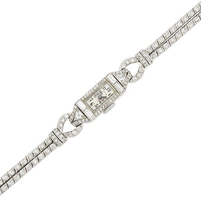 Lot 196 - Double Strand Platinum and Diamond Wristwatch, Tiffany & Co.