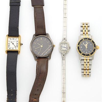 Lot 1789 - Four Metal, Stainless Steel and White Gold Wristwatches