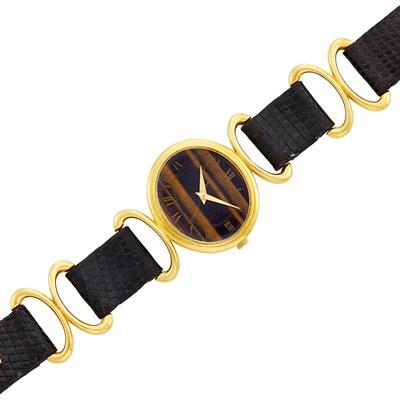 Lot 361 - Gold and Tiger's Eye Wristwatch, Piaget, Retailed by Van Cleef & Arpels, France