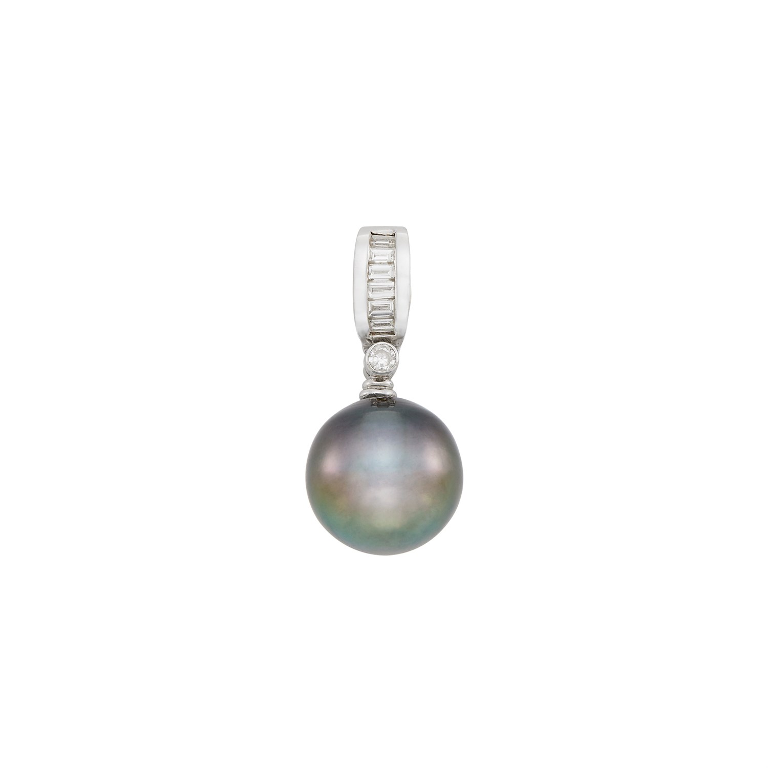 Lot 64 - White Gold, Black Cultured Pearl and Diamond Enhancer