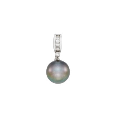 Lot 64 - White Gold, Black Cultured Pearl and Diamond Enhancer