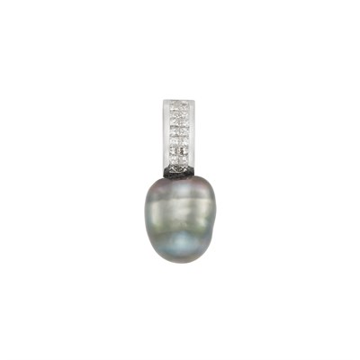 Lot 76 - White Gold, Gray Baroque Cultured Pearl and Diamond Enhancer