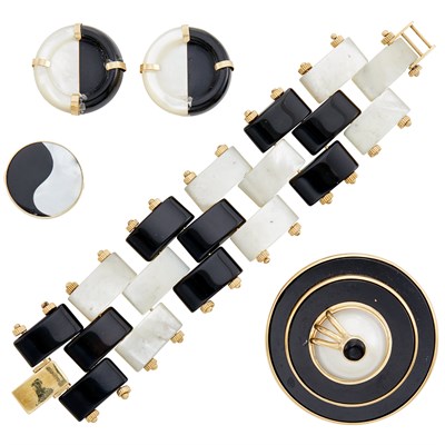Lot 284 - Group of Gold, Metal, Black Onyx and Mother-of-Pearl Jewelry
