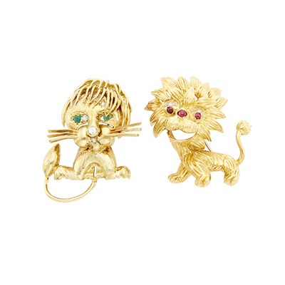 Lot 179 - Two Gold and Gem-Set Lion Pins