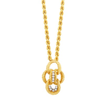 Lot 401 - Gold and Diamond Pendant with Chain Necklace