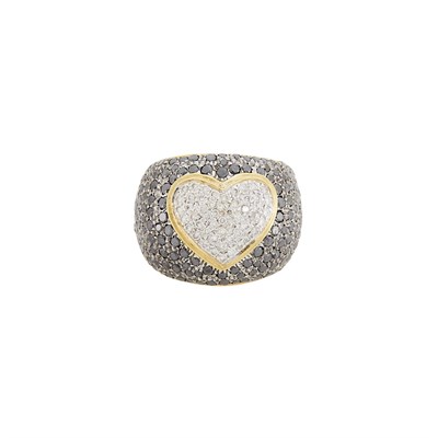 Lot 15 - Two-Color Gold, Diamond and Black Diamond Heart Ring