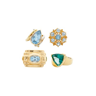Lot 336 - Four Gold and Colored Stone Rings