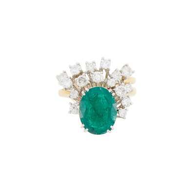 Lot 116 - Two-Color Gold, Emerald and Diamond Ring